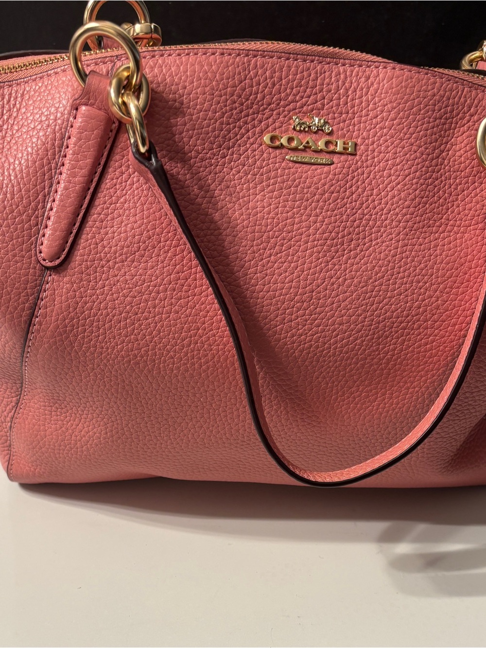 Coach Kelsey Pink Pebbled Leather Satchel with Gold Hardware